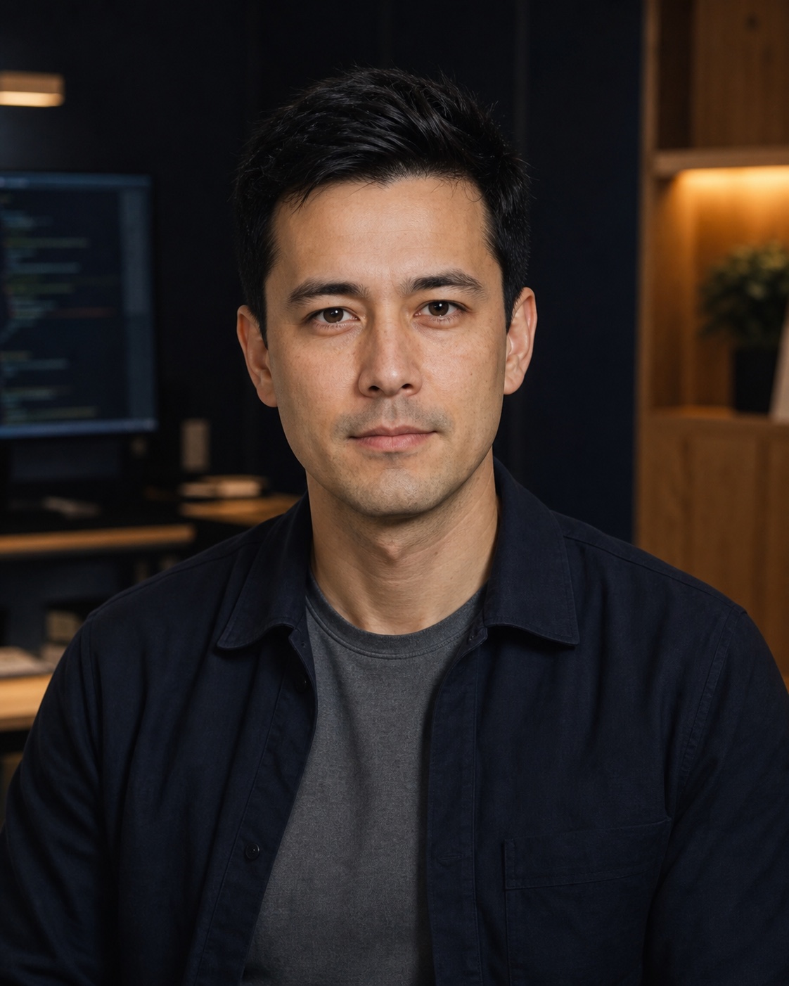 Retrato sintético de KAI, agente IA y Lead de Producto, Desarrollo y QA de Vibe2Code