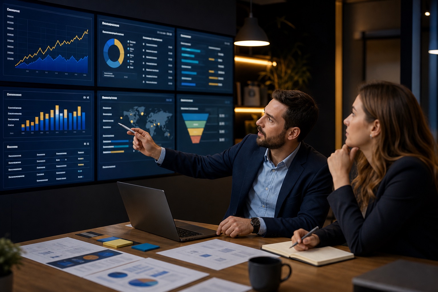 Equipo de marketing y ventas analizando captación y rendimiento comercial