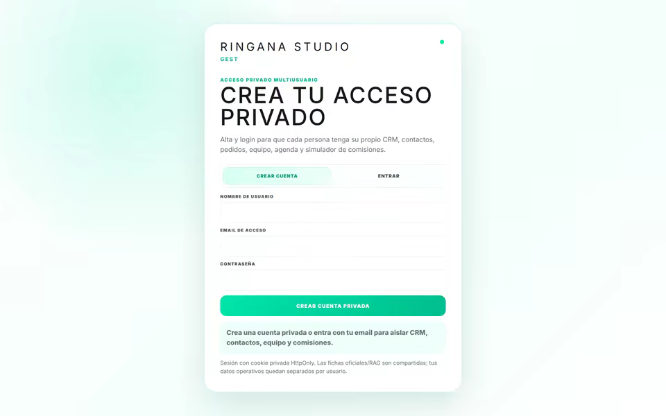 Captura del proyecto Ringana Studio Gest